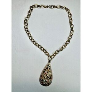 Vintage Sarah Coventry Teardrop Pendant Necklace Gold Tone Mod Rhinestones 17"